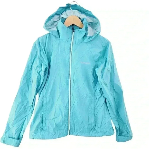 Columbia Blue Full Zip Windbreaker Hoodie Jacket women's M - Picture 1 of 11